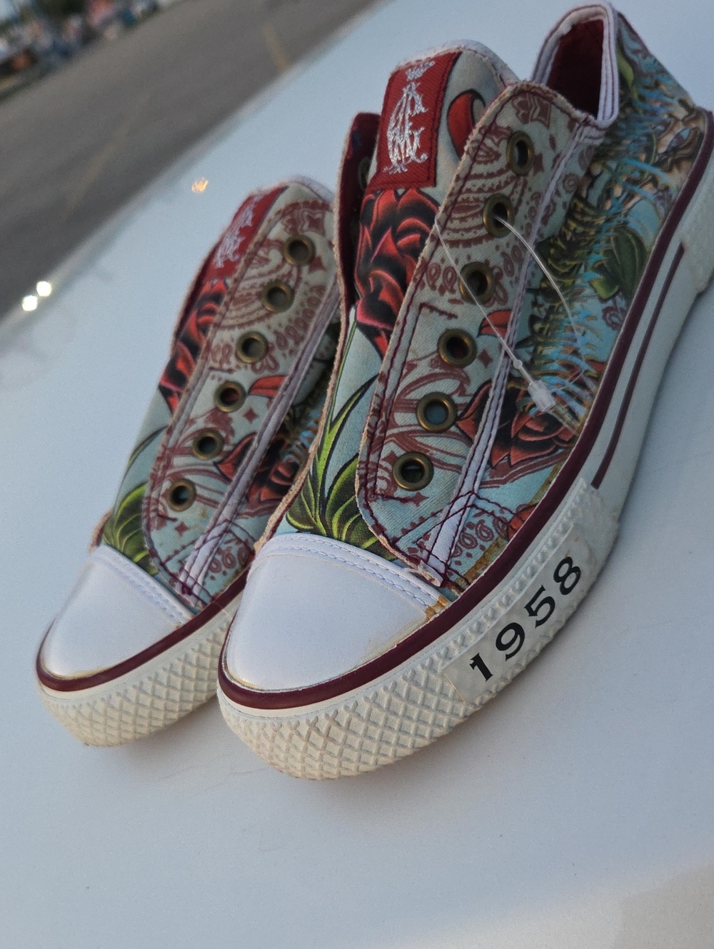 Christian Audigier Floral Low-Top Sneakers - Red/Green/Blue